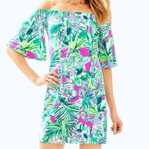 Lilly Pulitzer Fawcett Dress in Early Bloom Print Off-the-Shoulder Size S